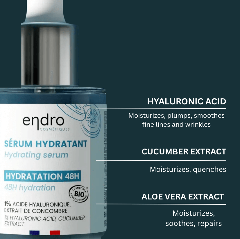 Hydrating serum featuring hyaluronic acid, cucumber, and aloe vera for intense moisturising skincare. Clean beauty solution.