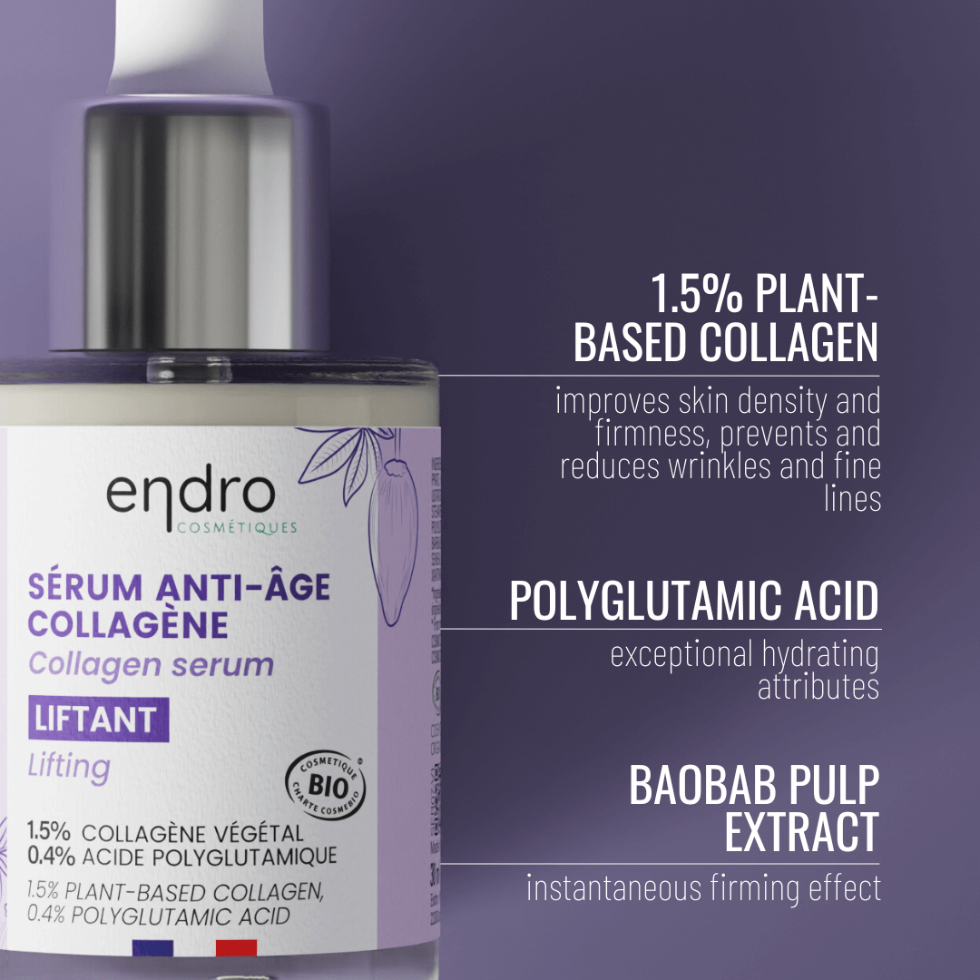 Anti-aging collagen serum with natural ingredients, promoting firm skin and hydration in a clean beauty night routine.