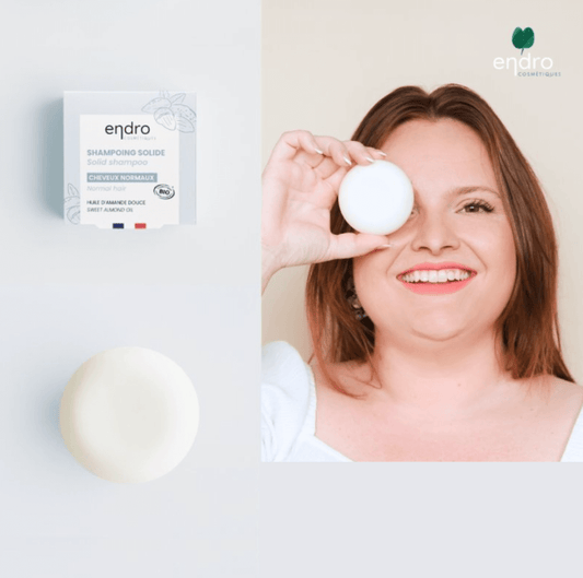 Solid shampoo for normal hair by Endro, showcasing natural ingredients and clean beauty, perfect for daily use.
