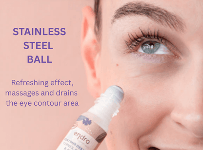 Refresh and massage eye contour with stainless steel ball applicator for rejuvenated skin.